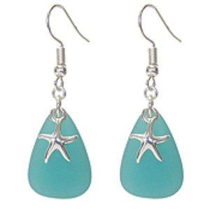 Starfish Sea Glass wire hook Earrings Nickel Free